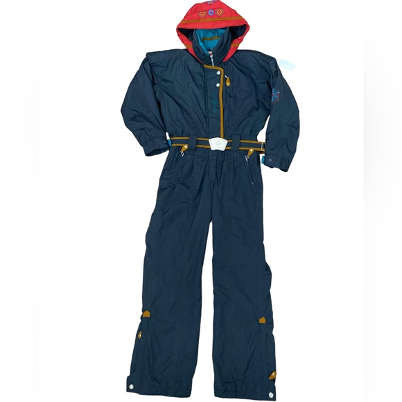 Obermeyer Gallivant ll Embroidered Hooded Ski Jumpsuit  Size petite 8 Teal grey - Picture 2 of 14